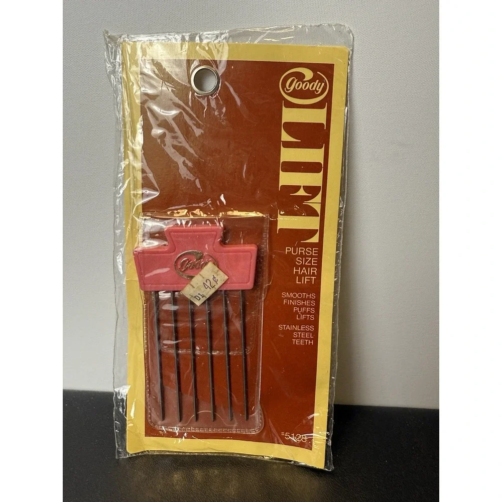 Vintage Goody‎ Purse Size Hair Lift Comb Pick #5128 Pink 1975 Old Packaging NOS